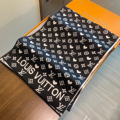 LOUIS VUITTON GAME ON SCARF 180 CM IN BLACK CASHMERE 394760