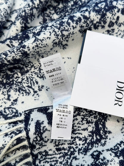 DIOR SCARF 220 CM IN NAVY BLUE MIX WHITE MONOGRAM CASHMERE AND WOOL 413656