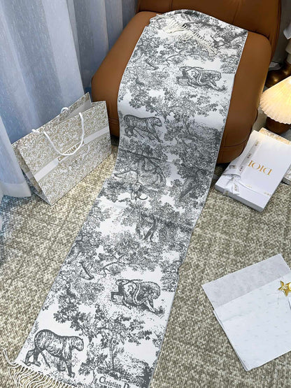 DIOR SCARF 220 CM IN WHITE MIX LIGHT GRAY MONOGRAM CASHMERE AND WOOL 413657