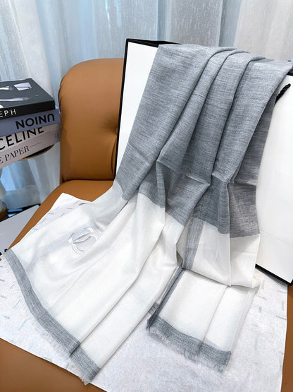CHANEL SCARF 200 CM IN DOVE GRAY MIX WHITE CASHMERE 402260