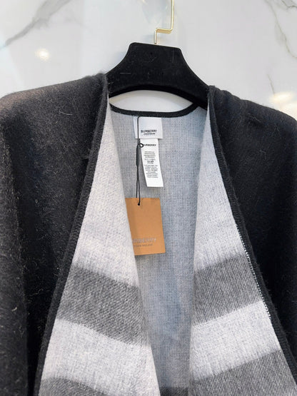 BURBERRY WOOL CAPE 140 CM BLACK AND LIGHT GRAY 394535