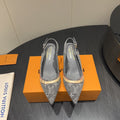 LOUIS VUITTON LV HIGH SLINGBACK LOGO PRINT 25S 55MM IN GREY DENIM