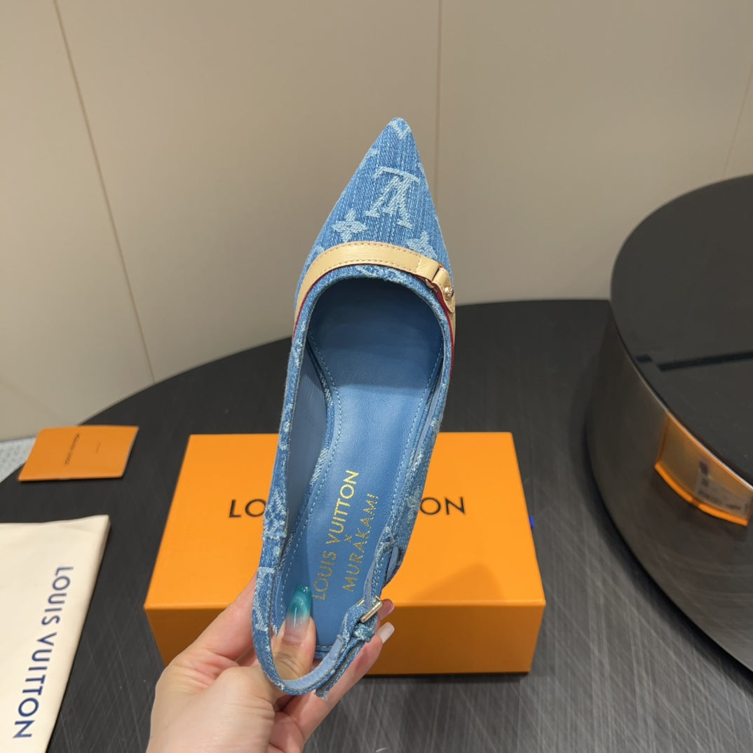 LOUIS VUITTON LV HIGH SLINGBACK LOGO PRINT 25S 55MM IN BLUE DENIM