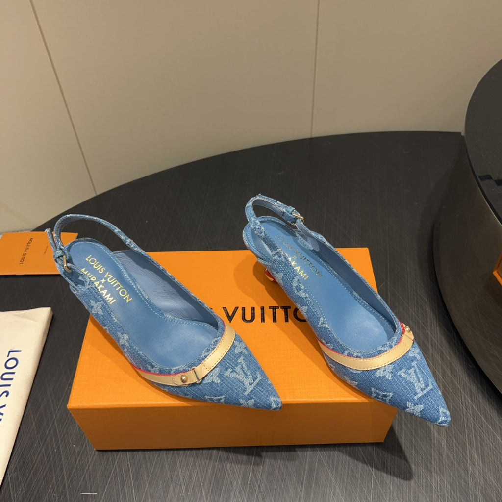 LOUIS VUITTON LV HIGH SLINGBACK LOGO PRINT 25S 55MM IN BLUE DENIM