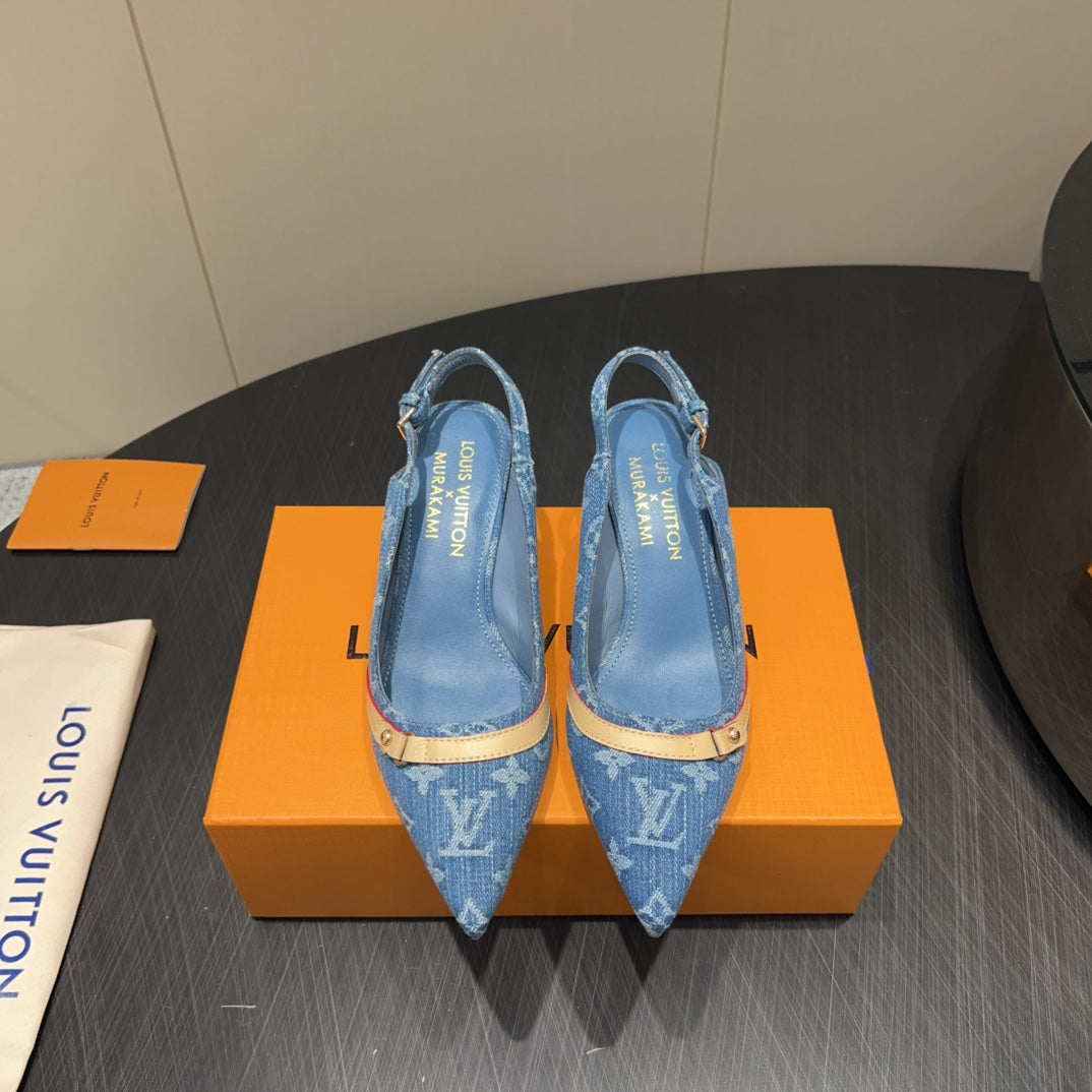 LOUIS VUITTON LV HIGH SLINGBACK LOGO PRINT 25S 55MM IN BLUE DENIM