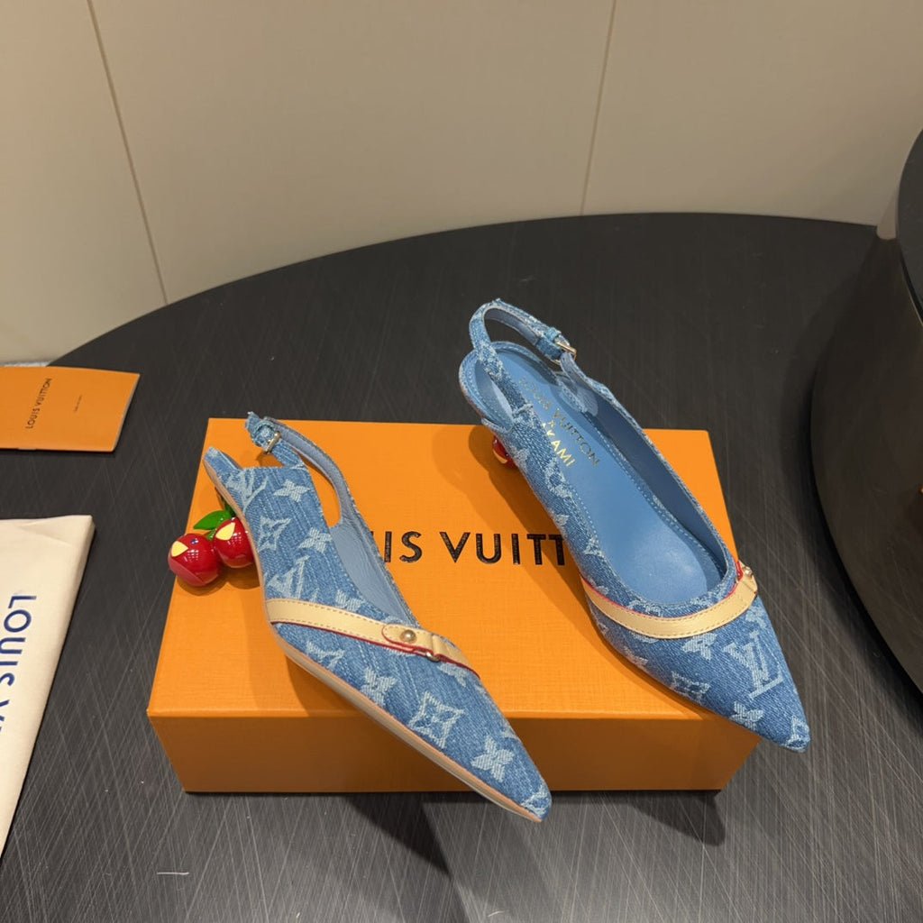 LOUIS VUITTON LV HIGH SLINGBACK LOGO PRINT 25S 55MM IN BLUE DENIM