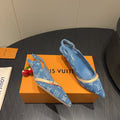 LOUIS VUITTON LV HIGH SLINGBACK LOGO PRINT 25S 55MM IN BLUE DENIM
