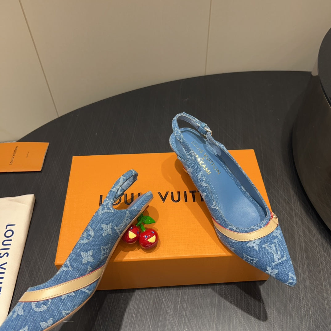 LOUIS VUITTON LV HIGH SLINGBACK LOGO PRINT 25S 55MM IN BLUE DENIM