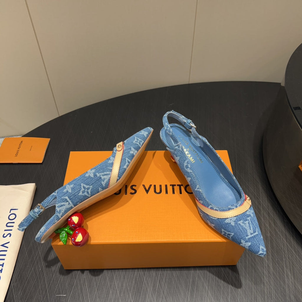 LOUIS VUITTON LV HIGH SLINGBACK LOGO PRINT 25S 55MM IN BLUE DENIM