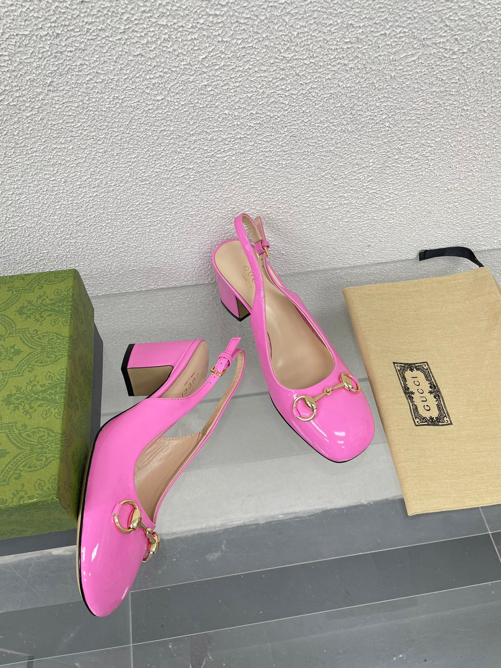 GUCCI WOMEN'S HORSEBIT SLINGBACK 75MM IN FUSICA PINK CALFSKIN