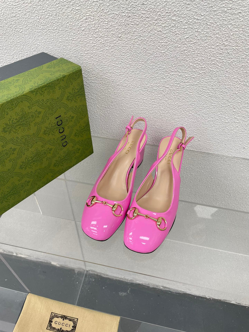 GUCCI WOMEN'S HORSEBIT SLINGBACK 75MM IN FUSICA PINK CALFSKIN