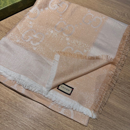 GUCCI JACQUARD SILK WOOL SHAWL 140 CM BISQUE BEIGE 401261