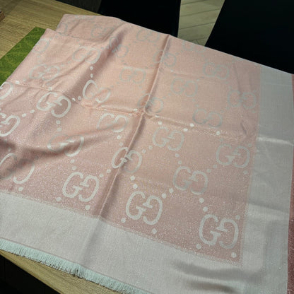 GUCCI JACQUARD SILK WOOL SHAWL 140 CM BISQUE BEIGE 401261