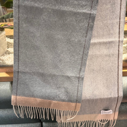 LOEWE SCARF 180 CM IN SHARK GRAY MIX TUSCAN BEIGE CASHMERE 407398