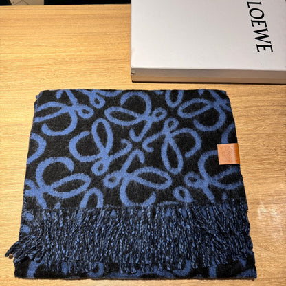 LOEWE ANAGRAM 200 CM SCARF IN BLACK MIX BLUE ALPACA AND WOOL 411848