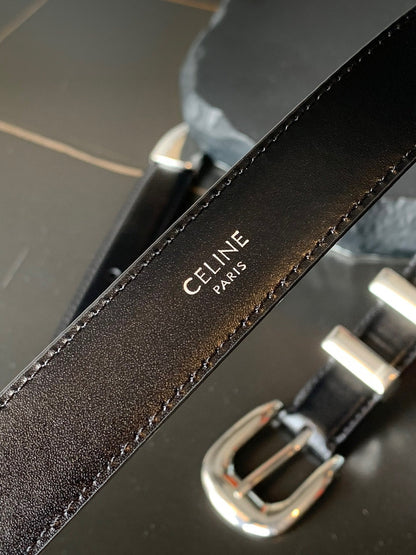 CELINE BELT 25MM MEDIUM WESTERN IN BLACK CALFSKIN WITH SILVER BUCKLE