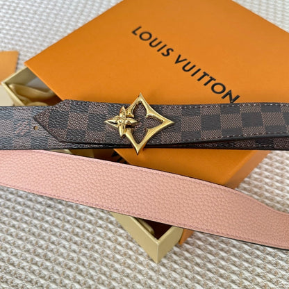LOUIS VUITTON LV FLOWERGRAM 30MM REVERSIBLE BELT IN LIGHT PINK CALFSKIN GOLD HARDWARE