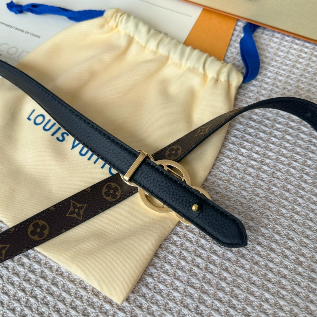 LOUIS VUITTON LV S-LOCK BELT 20 MM TAUPE BROWN MONOGRAM AND BLACK CALFSKIN GOLD HARDWARE