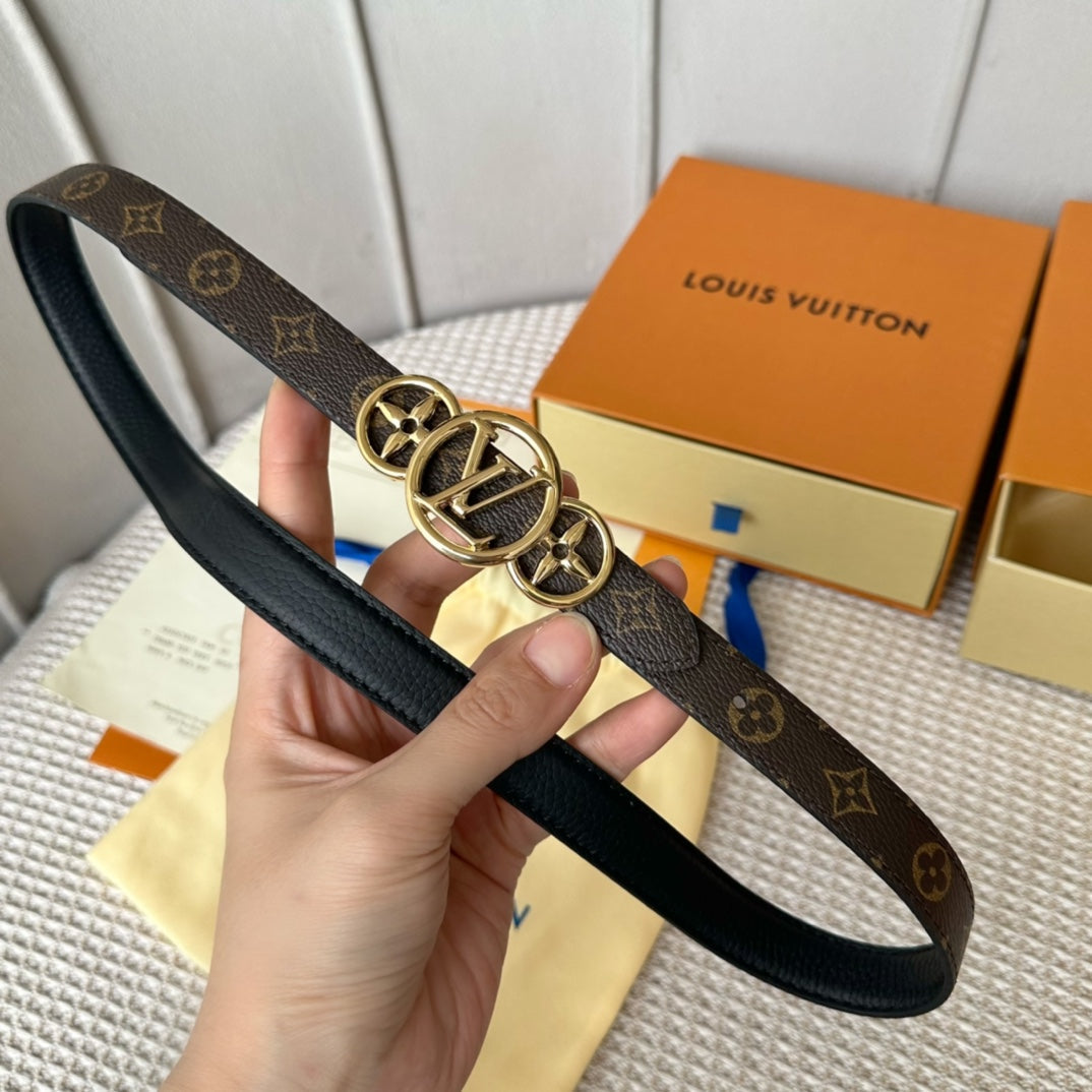 LOUIS VUITTON LV S-LOCK BELT 20 MM TAUPE BROWN MONOGRAM AND BLACK CALFSKIN GOLD HARDWARE