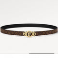 LOUIS VUITTON LV S-LOCK BELT 20 MM TAUPE BROWN MONOGRAM AND BLACK CALFSKIN GOLD HARDWARE