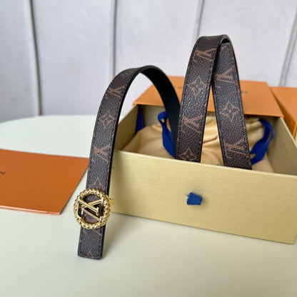 LOUIS VUITTON LV Circle Nautical 20mm black sheep square head belt with gold reverse buckle