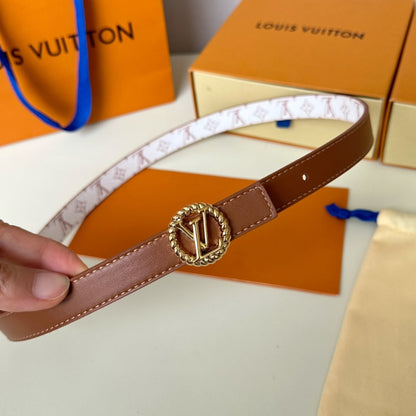 LOUIS VUITTON LV Circle Nautical 20mm Reversible Square End Tip Belt Gold Buckle Tan White lambskin