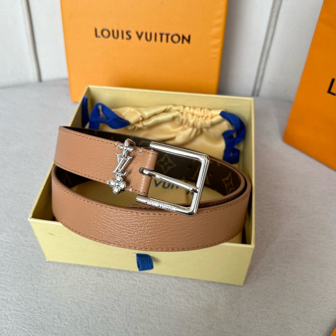 LOUIS VUITTON LV BLOOM 30MM BELT IN APRICOT ORANGE CALFSKIN SILVER HARDWARE