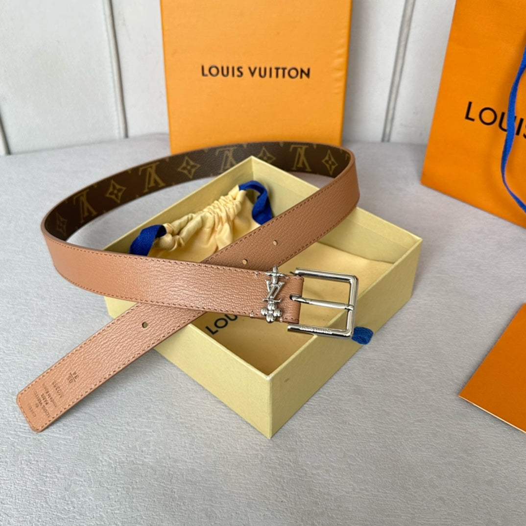 LOUIS VUITTON LV BLOOM 30MM BELT IN APRICOT ORANGE CALFSKIN SILVER HARDWARE