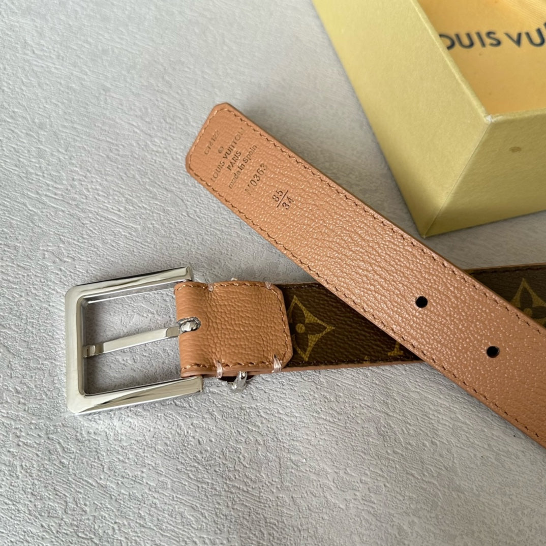LOUIS VUITTON LV BLOOM 30MM BELT IN APRICOT ORANGE CALFSKIN SILVER HARDWARE