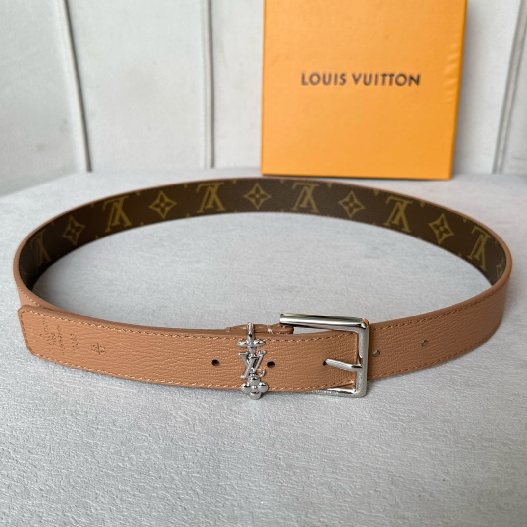 LOUIS VUITTON LV BLOOM 30MM BELT IN APRICOT ORANGE CALFSKIN SILVER HARDWARE