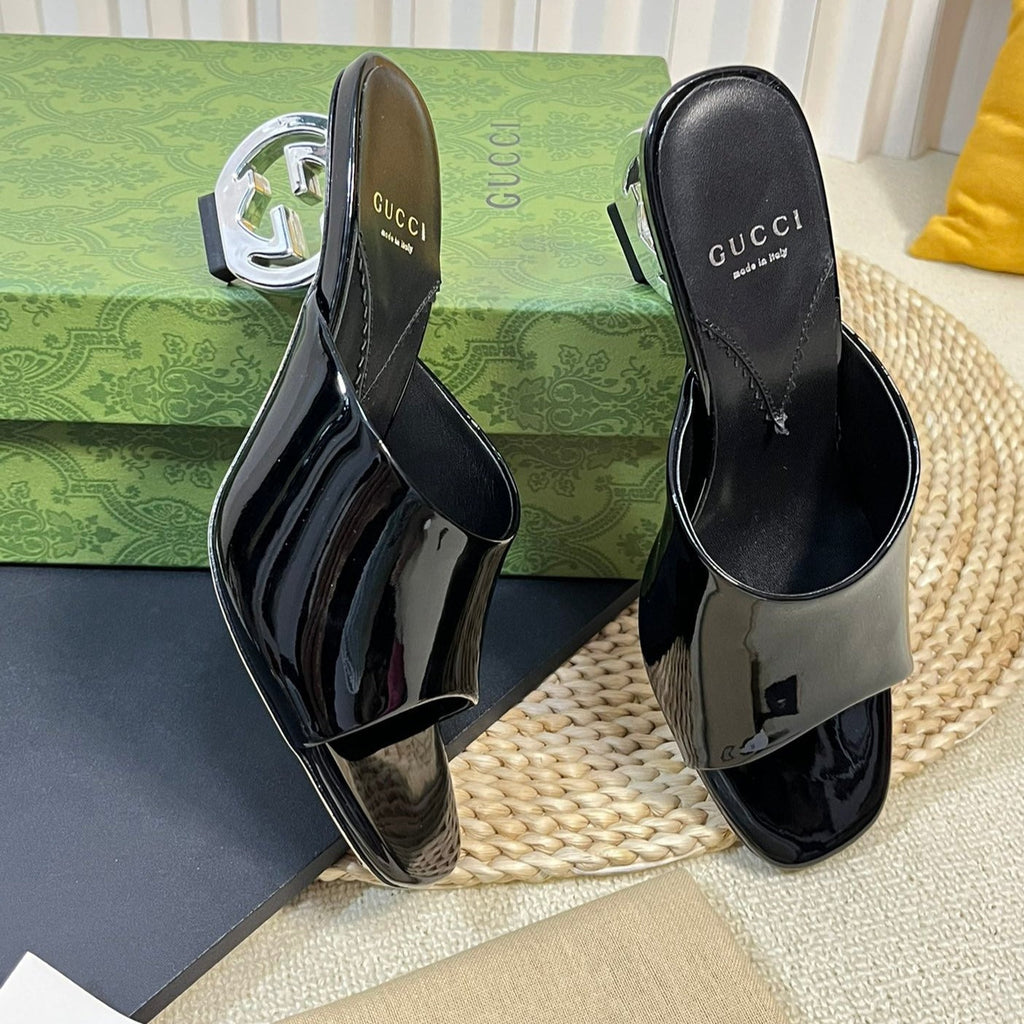 GUCCI Women's Heeled Sandals Glossy Black