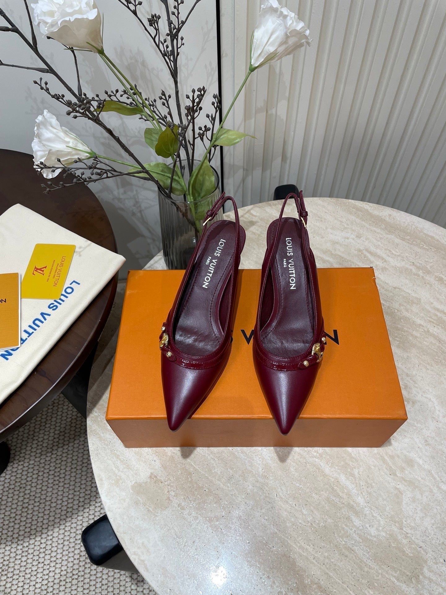 LOUIS VUITTON HIGH SLINGBACKS 5 CM IN BURGUNDY RED CALFSKIN