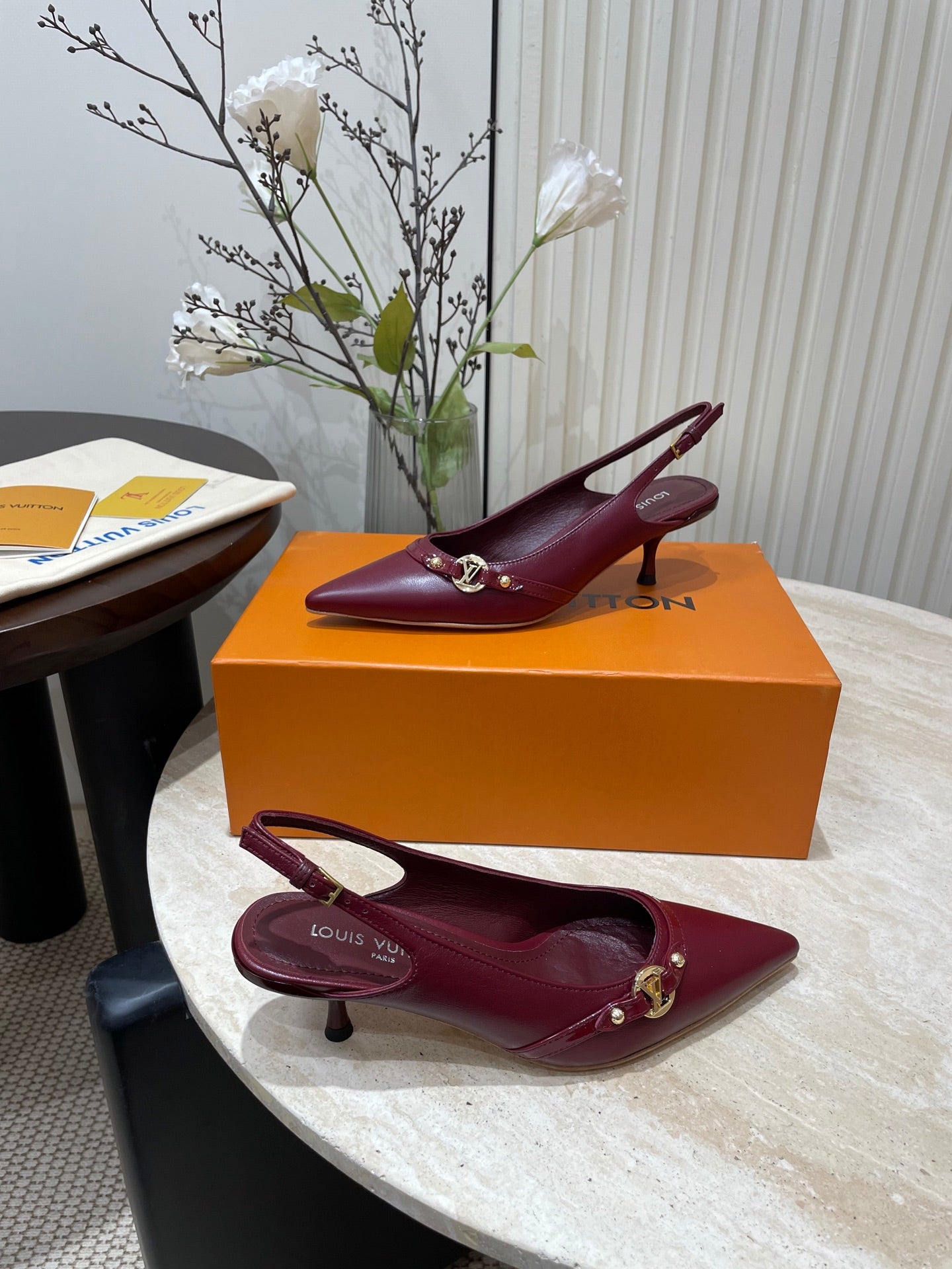 LOUIS VUITTON HIGH SLINGBACKS 5 CM IN BURGUNDY RED CALFSKIN