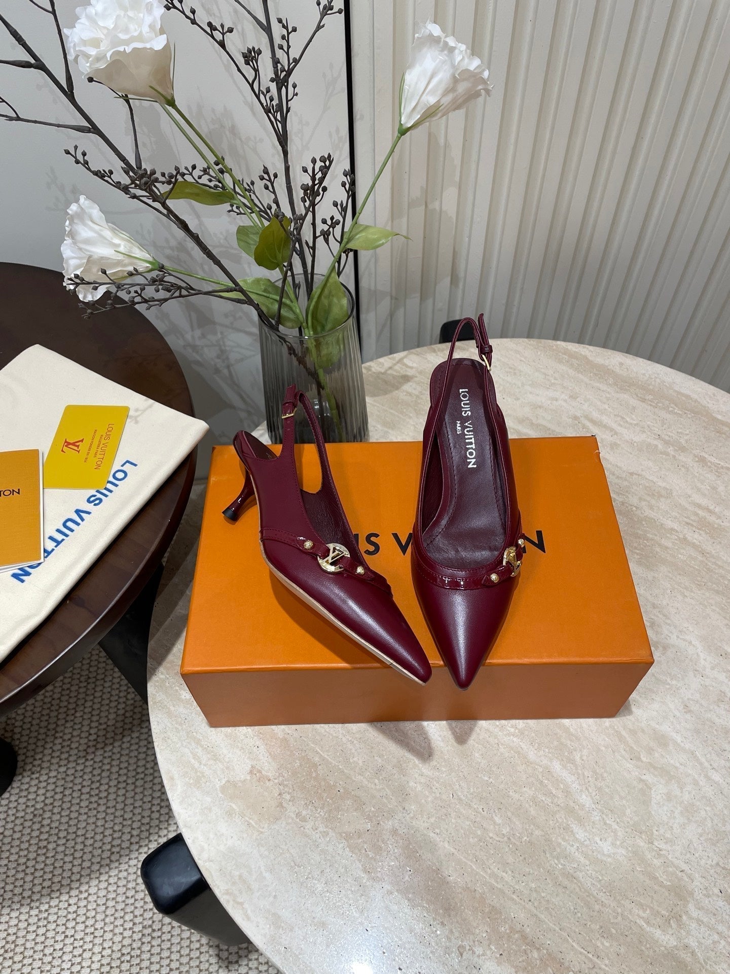 LOUIS VUITTON HIGH SLINGBACKS 5 CM IN BURGUNDY RED CALFSKIN