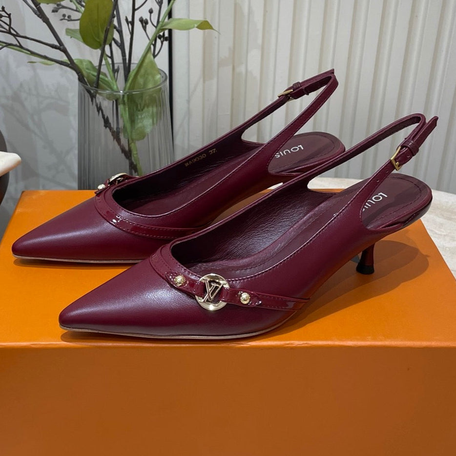 LOUIS VUITTON HIGH SLINGBACKS 5 CM IN BURGUNDY RED CALFSKIN