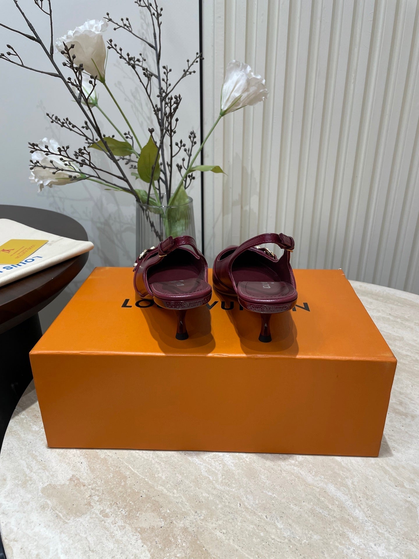 LOUIS VUITTON HIGH SLINGBACKS 5 CM IN BURGUNDY RED CALFSKIN