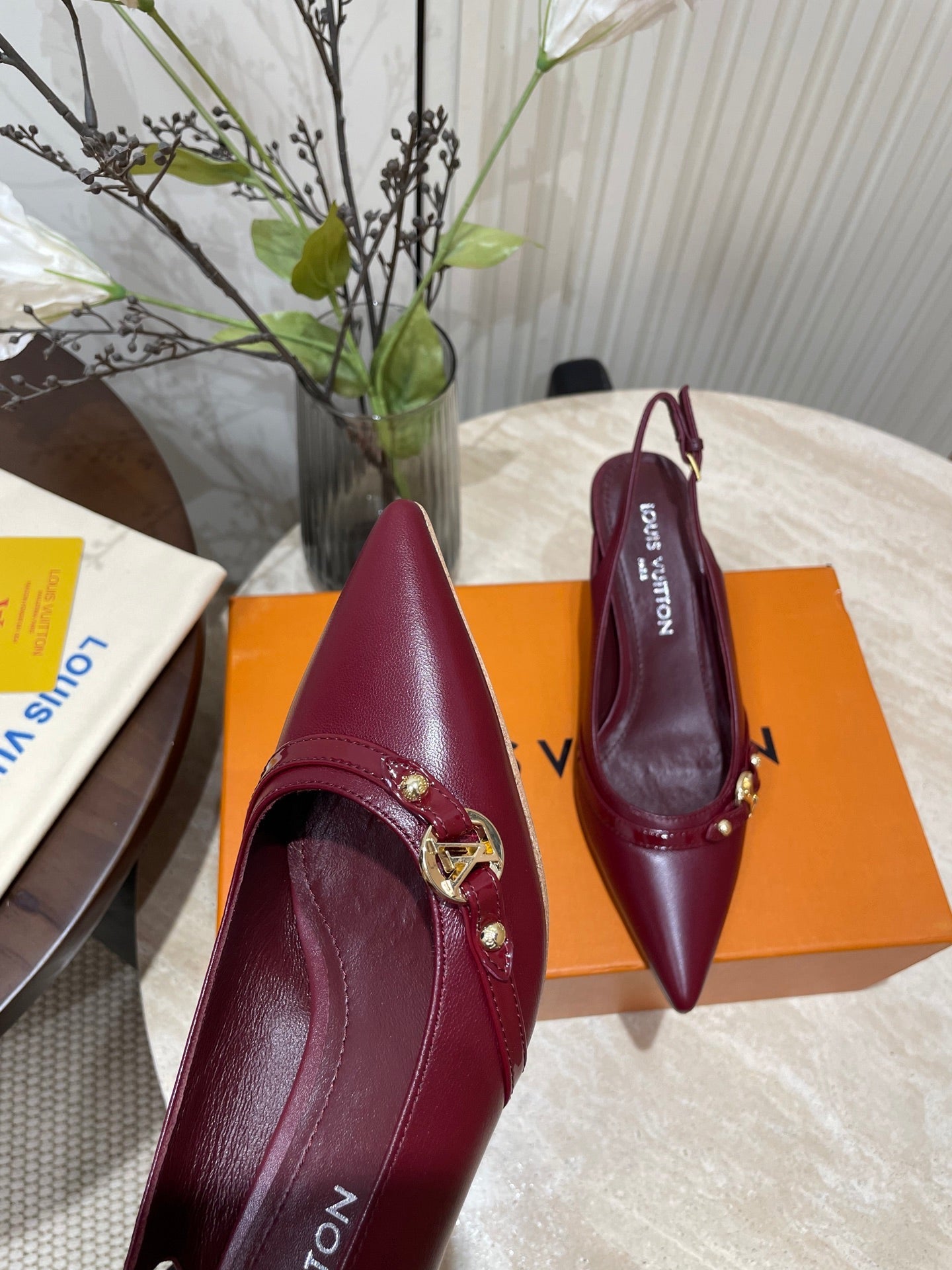LOUIS VUITTON HIGH SLINGBACKS 5 CM IN BURGUNDY RED CALFSKIN