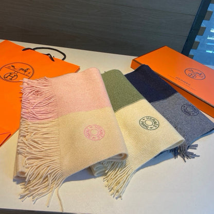 HERMES KNIT SCARF 180 IN LIGHT PINK MIX WHITE CASERE