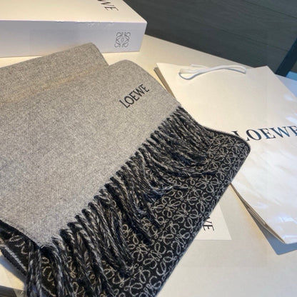 LOEWE SCARF 180 CM IN BLACK MIX LIGHT GRAY WOOL AND CASHMERE 415236