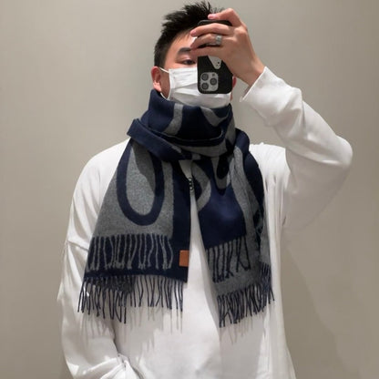 LOEWE SCARF 180 CM IN INDIGO BLUE MIX LIGHT GRAY WOOL AND CASHMERE 415267