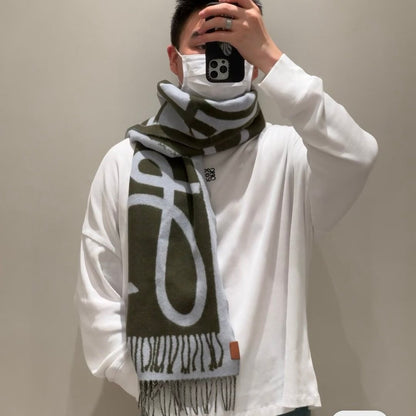 LOEWE SCARF 180 CM IN ARMY GREEN MIX WHITE WOOL AND CASHMERE 415268