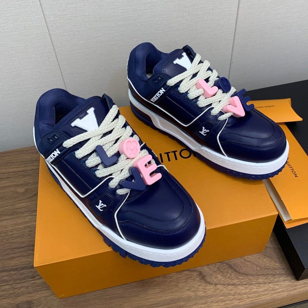 LOUIS VUITTON LV WOMEN'S TRAINER IN NAVY BLUE CALFSKIN