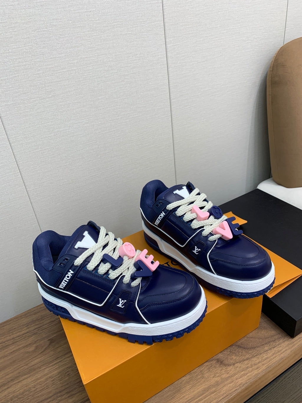 LOUIS VUITTON LV WOMEN'S TRAINER IN NAVY BLUE CALFSKIN