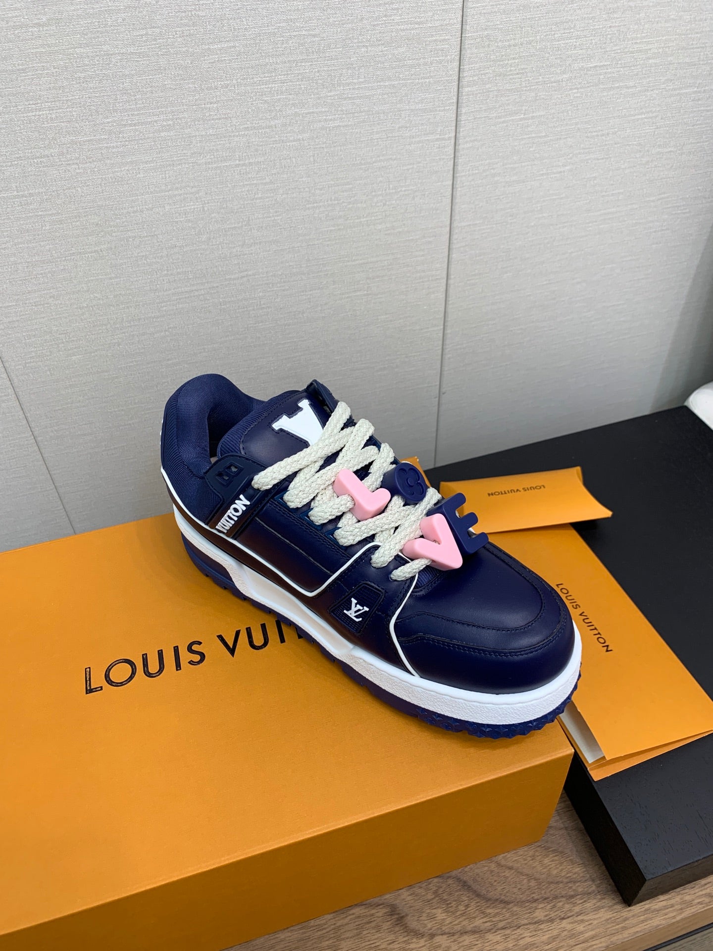 LOUIS VUITTON LV WOMEN'S TRAINER IN NAVY BLUE CALFSKIN