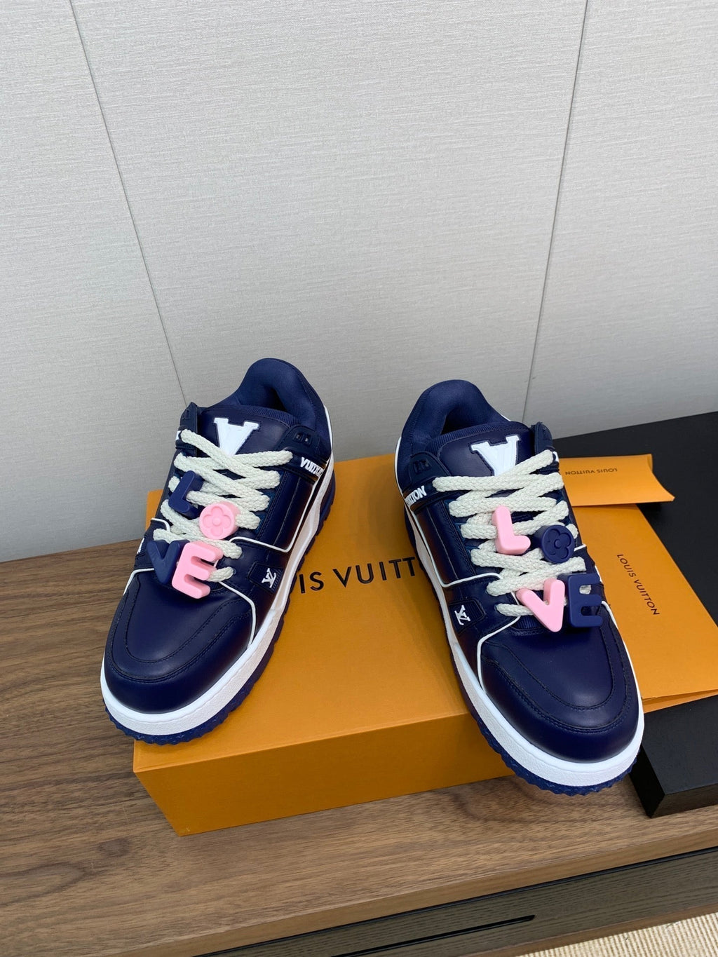 LOUIS VUITTON LV WOMEN'S TRAINER IN NAVY BLUE CALFSKIN