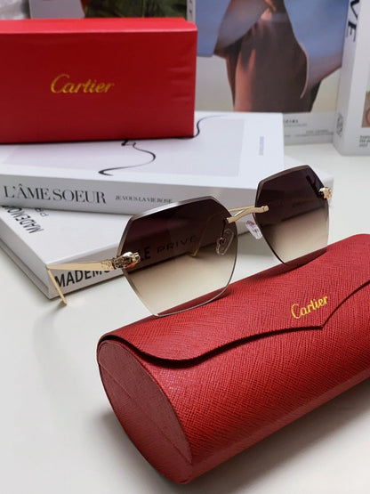 CARTIER PANTHÈRE RIMLESS GEOMETRIC FRAME SUNGLASSES 562061 IN METAL