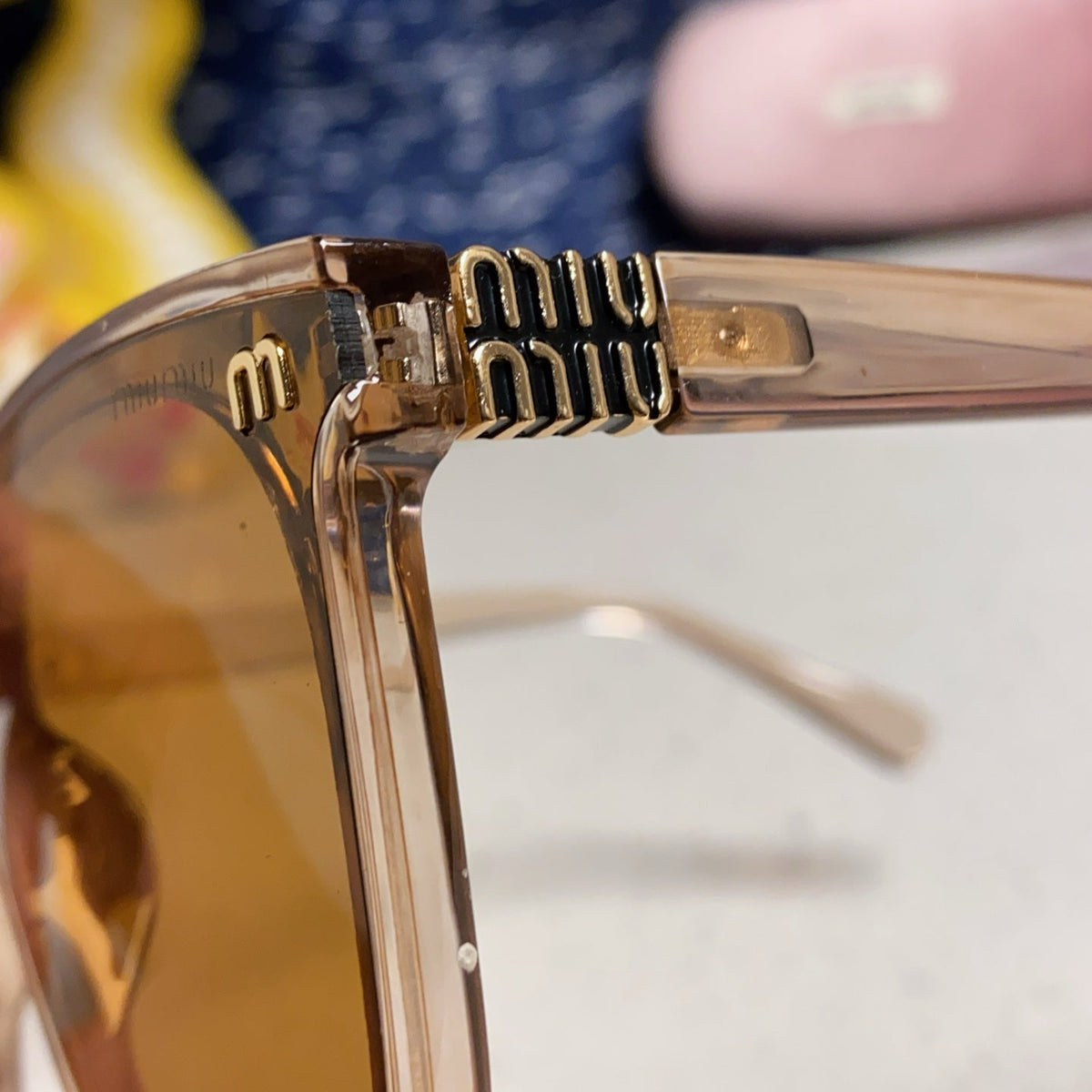 MIU MIU GLIMPSE SQUARE SUNGLASSES 554613 IN BROWN CLEAR ACETATE
