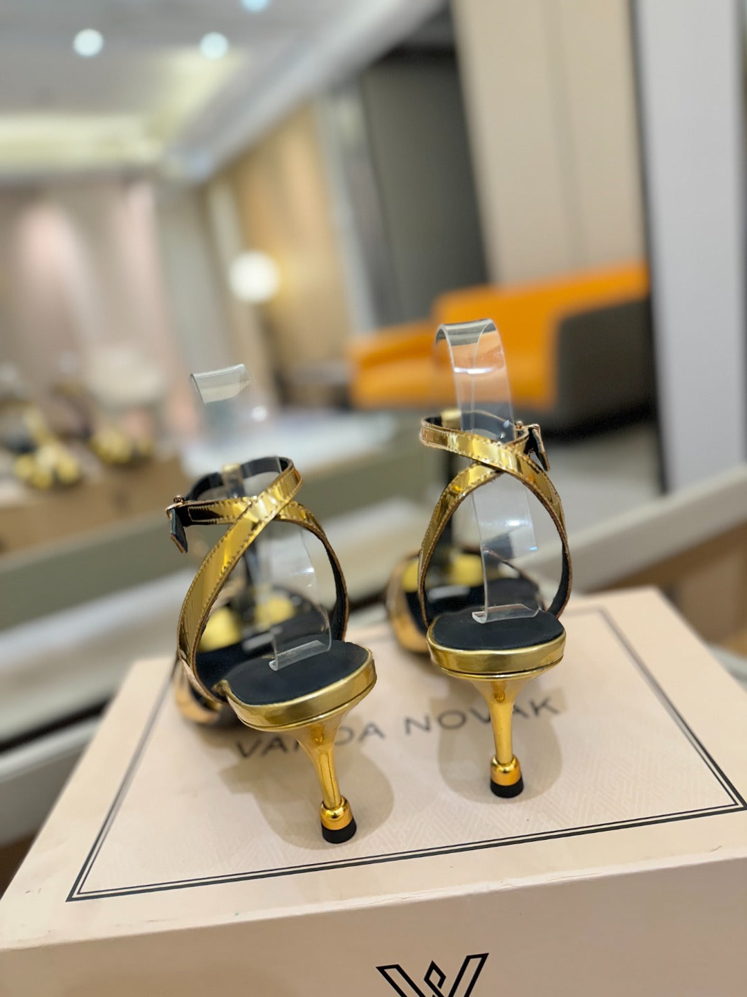 LOUIS VUITTON HIGH SANDALS 75 MM IN GOLD CALFSKIN