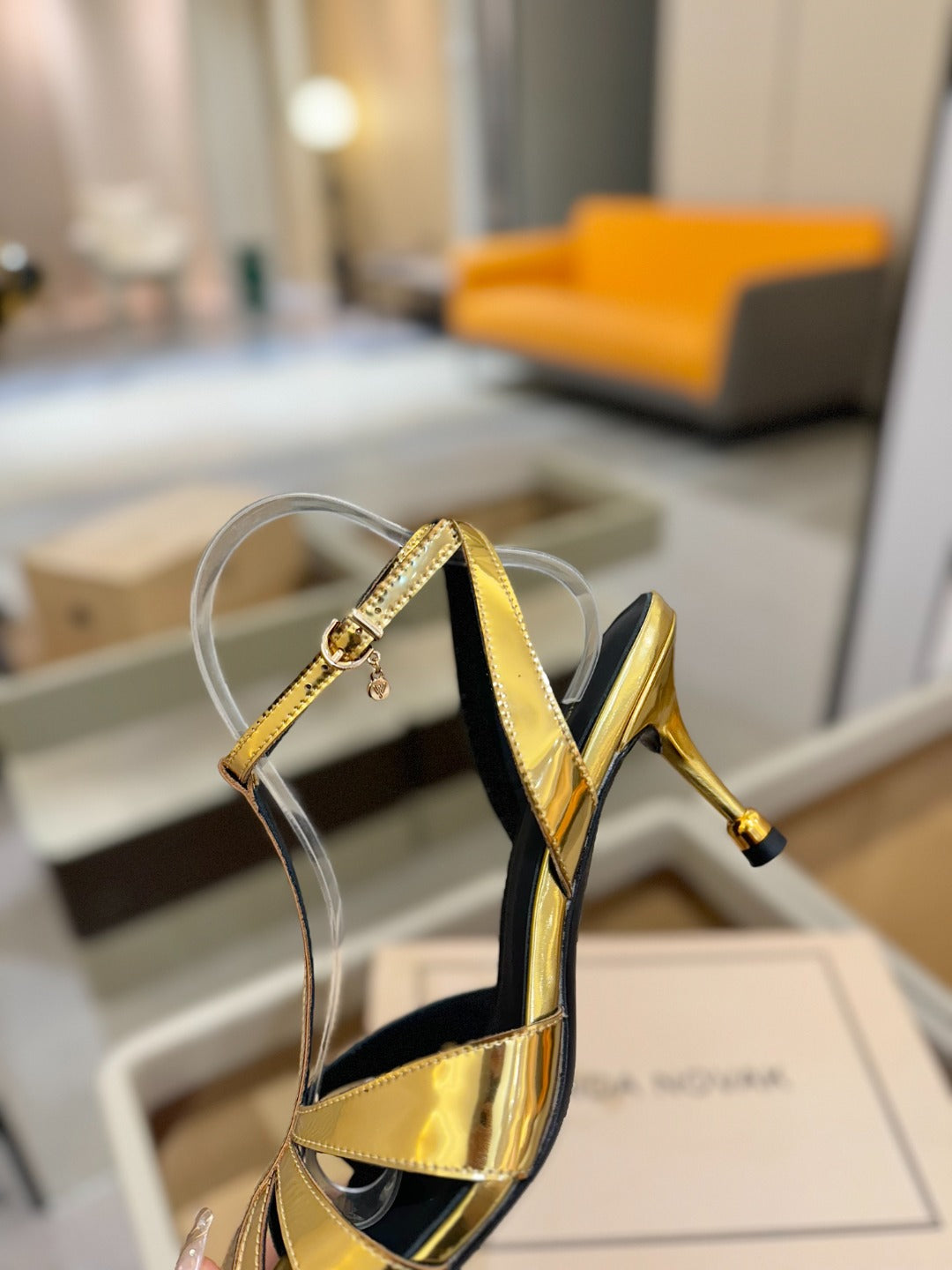 LOUIS VUITTON HIGH SANDALS 75 MM IN GOLD CALFSKIN
