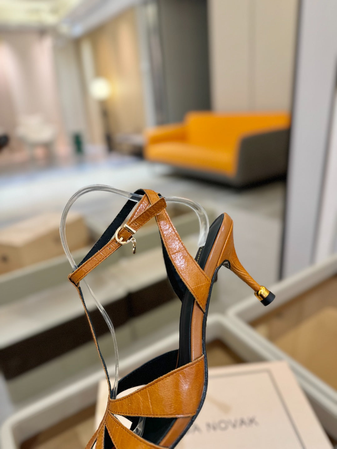 LOUIS VUITTON HIGH SANDALS 75 MM IN CINNAMON BROWN CALFSKIN